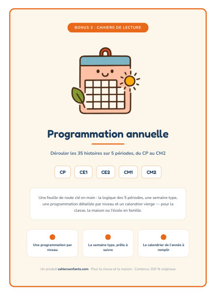 La première page du cadeau : Bonus 3 : programmation annuelle