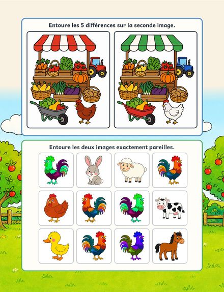 Une page du cahier : Activités GS, les 5 différences