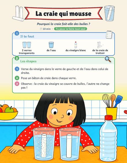 Une page du cahier : Chimie, la craie qui mousse