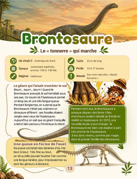 Une page du cahier : Dinosaures, le brontosaure