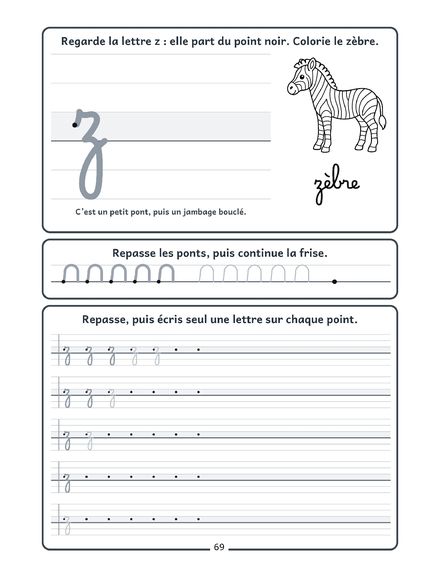 Une page du cahier : Écriture cursive, la lettre z