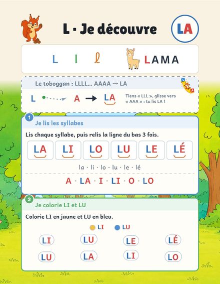 Une page du cahier : Méthode syllabique, le son LA