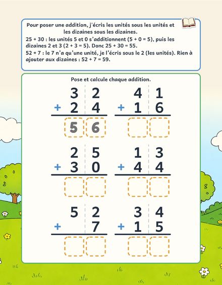 Une page du cahier : Maths CP, l’addition posée