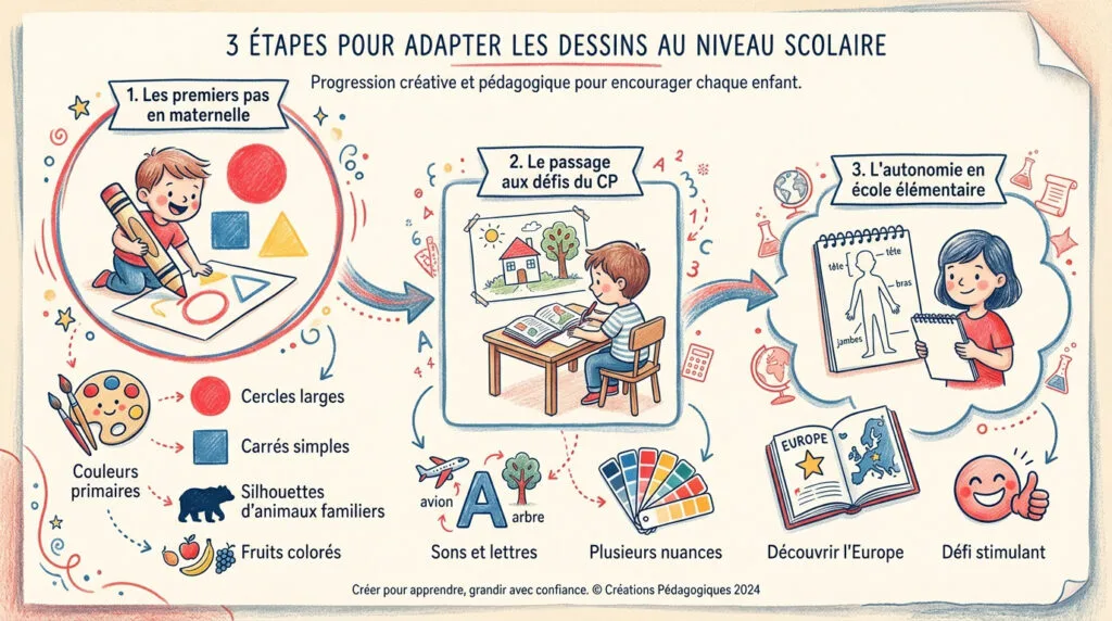 Enfants coloriant des formes géométriques simples pour apprendre