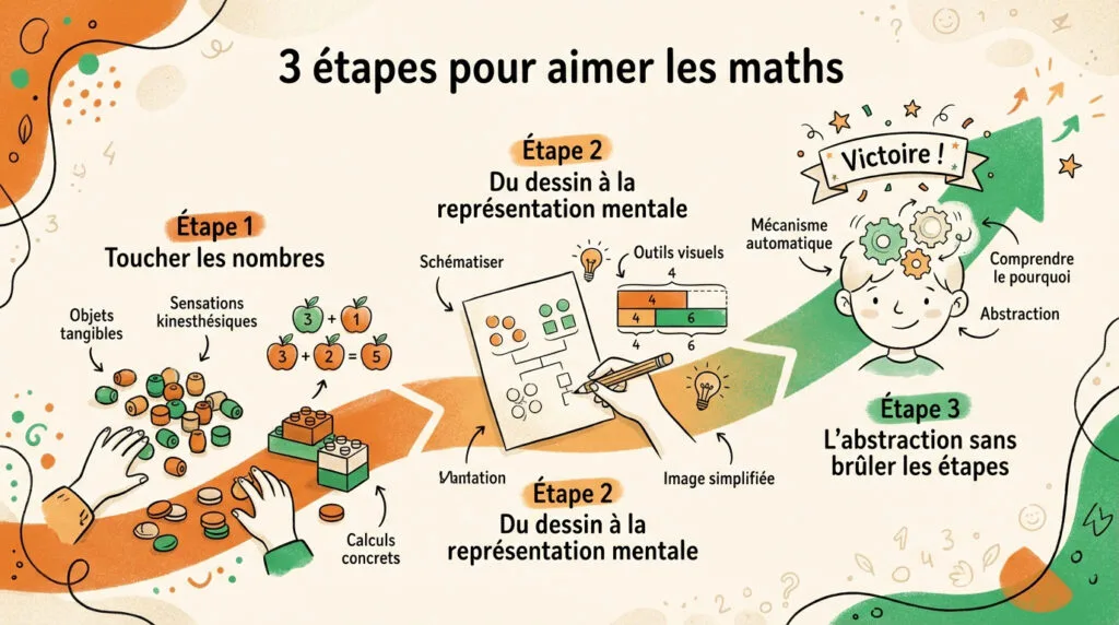 Enfant manipulant des jetons colorés pour apprendre les additions