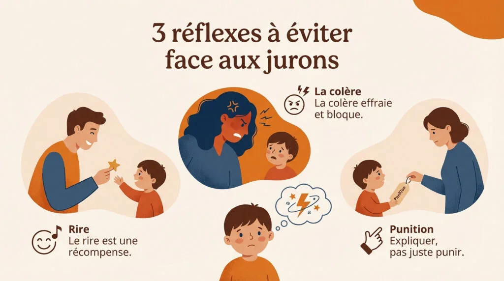 Enfant qui dit un gros mot devant ses parents surpris