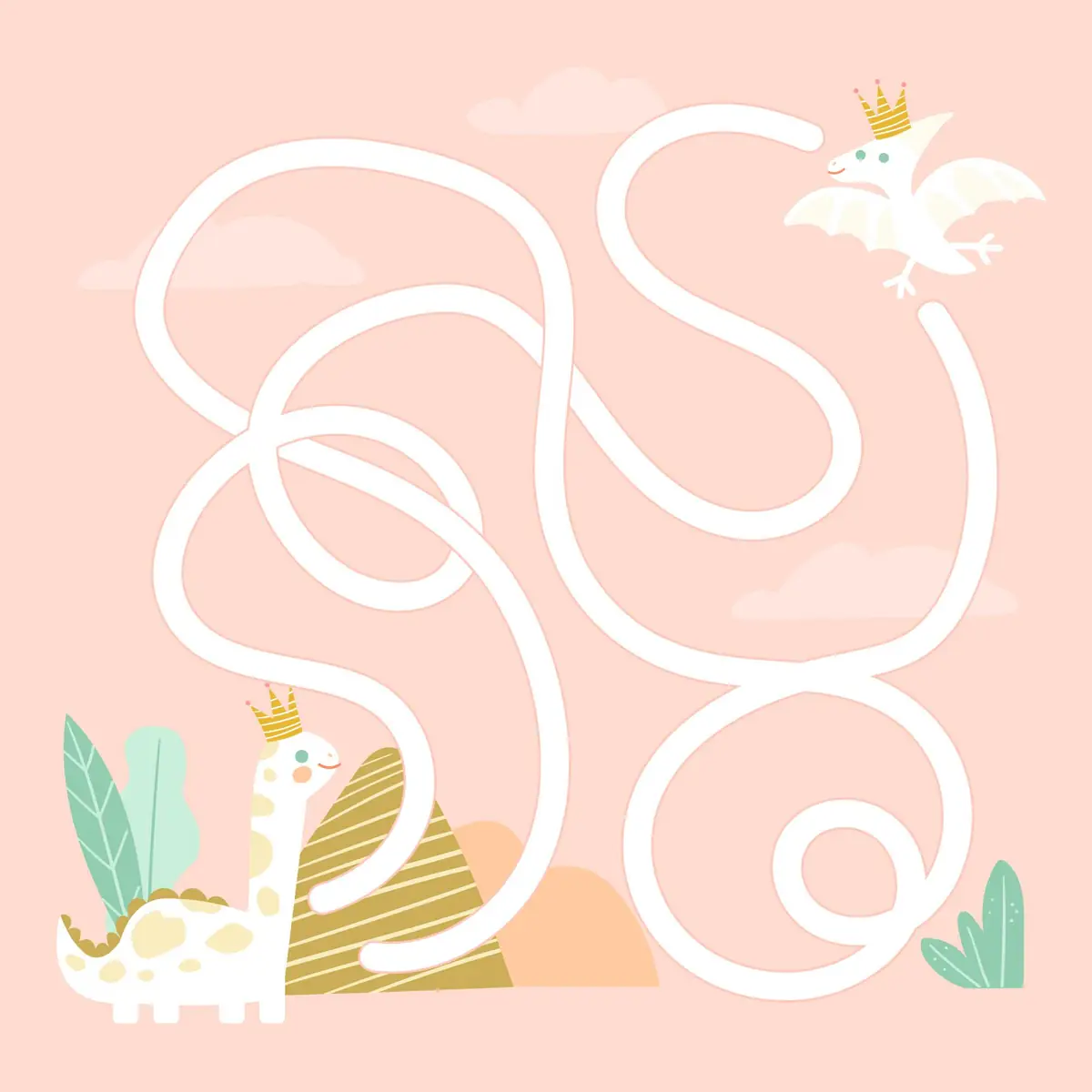 Labyrinthe dinosaure avec un virage pour enfant à imprimer