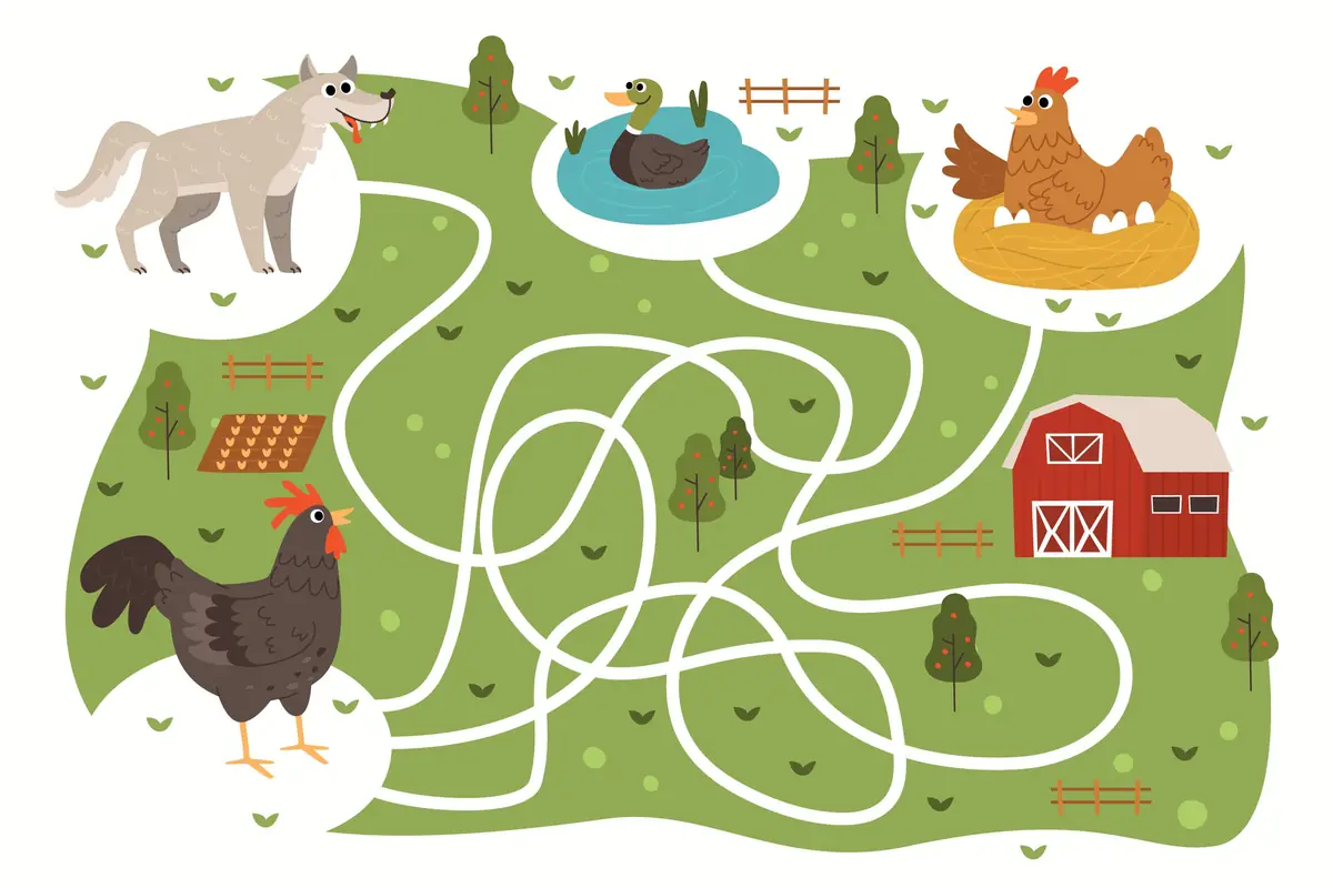 Labyrinthe thématique animaux de la ferme à imprimer