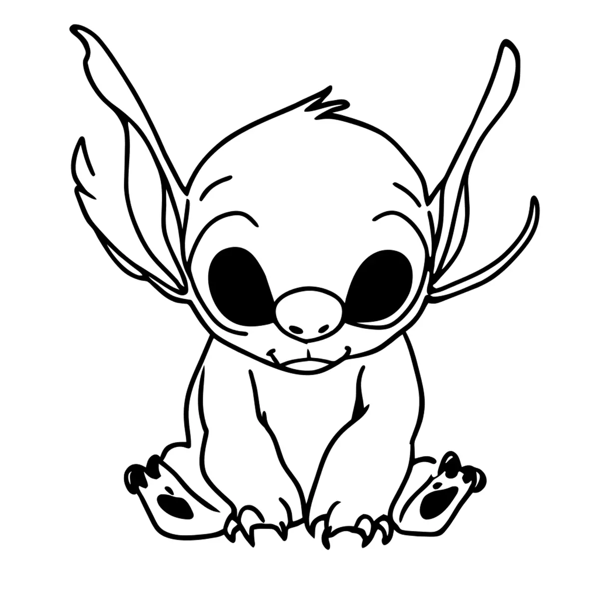Coloriage Stitch assis de face à imprimer
