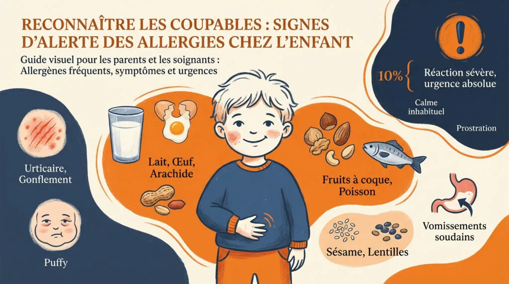 Enfant montrant des signes d'allergie alimentaire lors d'un repas
