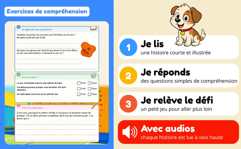 Cahier de lecture CE2 : le rituel je lis, je réponds, je relève le défi, avec chaque histoire en audio