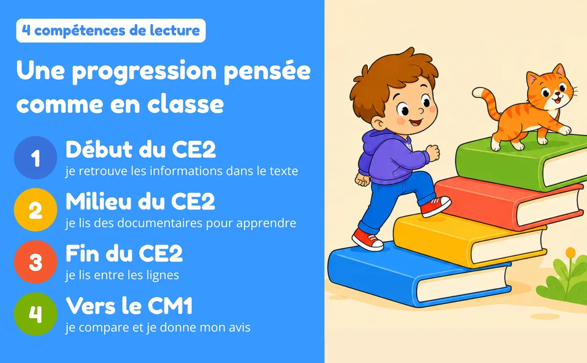 Cahier de lecture CE2 : une progression en 4 niveaux, du début du CE2 vers le CM1