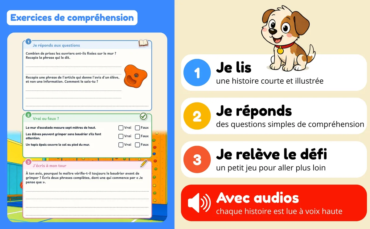 Cahier de lecture CE2 : le rituel je lis, je réponds, je relève le défi, avec chaque histoire en audio