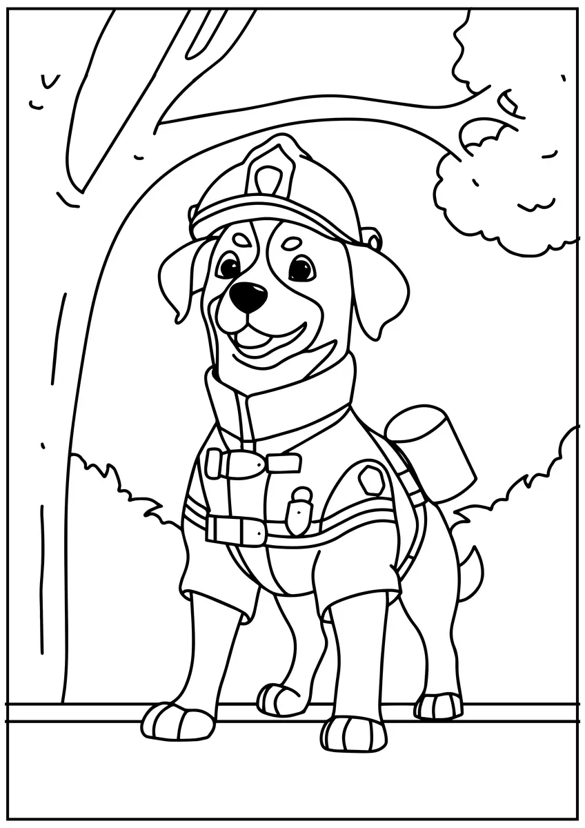 Coloriage chien pompier style Marcus à imprimer