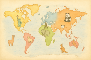 Carte du monde illustrée pour enfants à imprimer