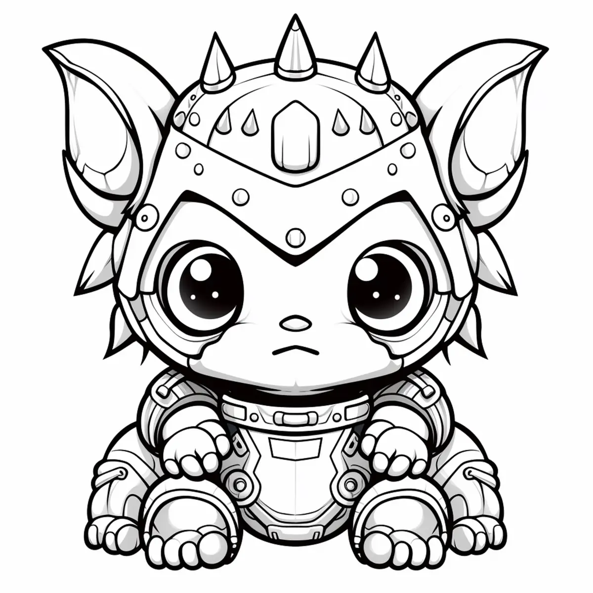 Coloriage bébé dragon avec armure style Salamèche à imprimer