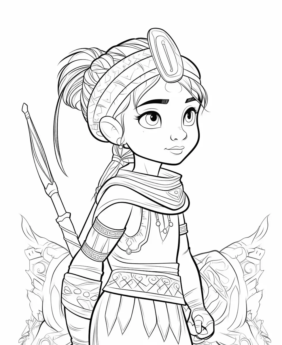Coloriage guerrière Disney style Raya à imprimer