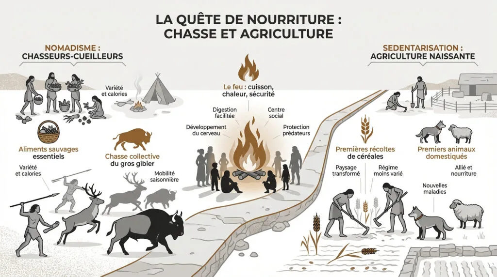 Représentation des méthodes de chasse et de cueillette à la préhistoire