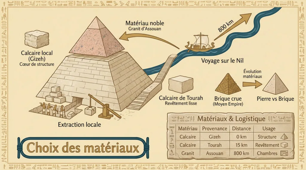 Blocs de calcaire et de granit utilisés pour la construction des pyramides d'Égypte