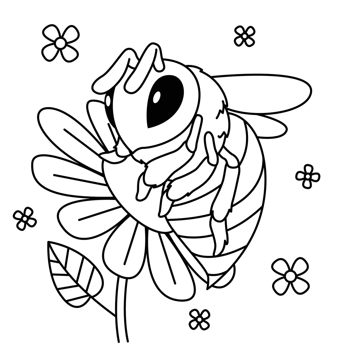 Coloriage abeille posee sur une grande fleur a imprimer