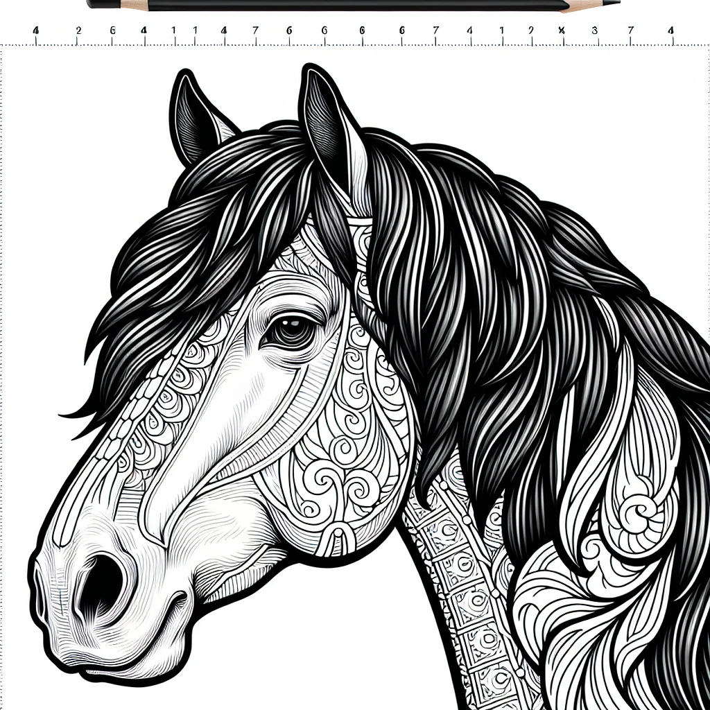 Horse head portrait with detailed mane coloring page for kids a imprimer