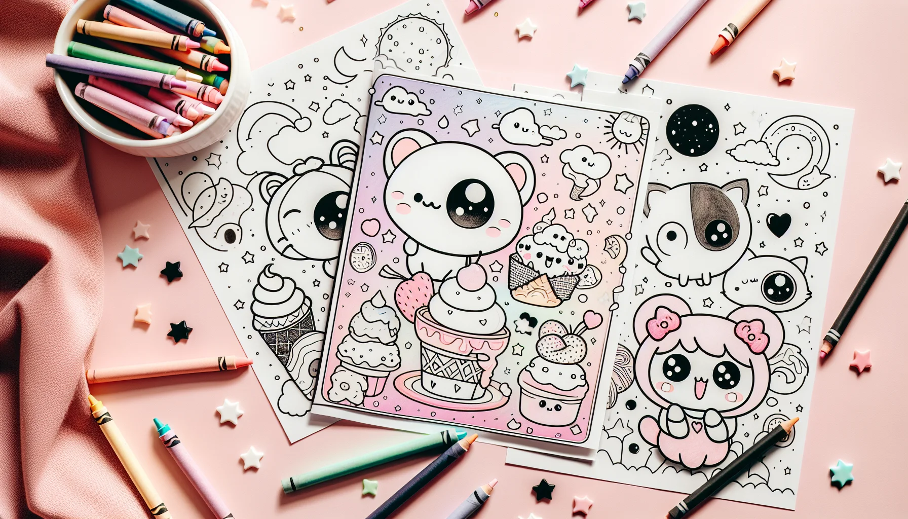 Coloriages kawaii - animaux mignons, nourriture, objets adorables