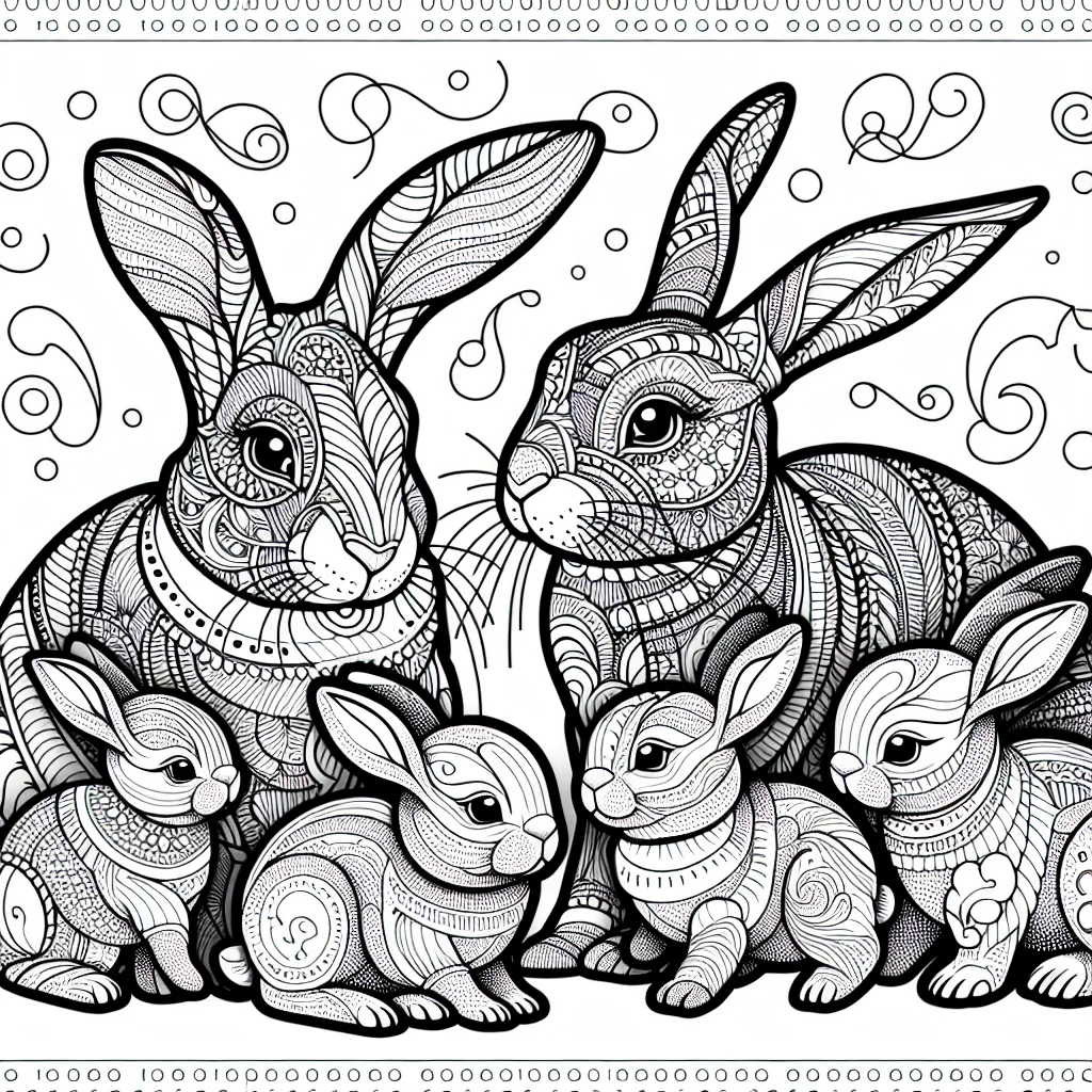 Rabbit family mother with babies coloring page for kids a imprimer