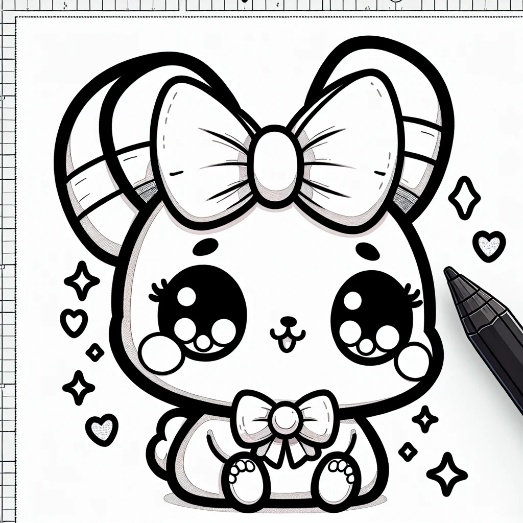 Kawaii rabbit with big bow on head coloring page for kids a imprimer