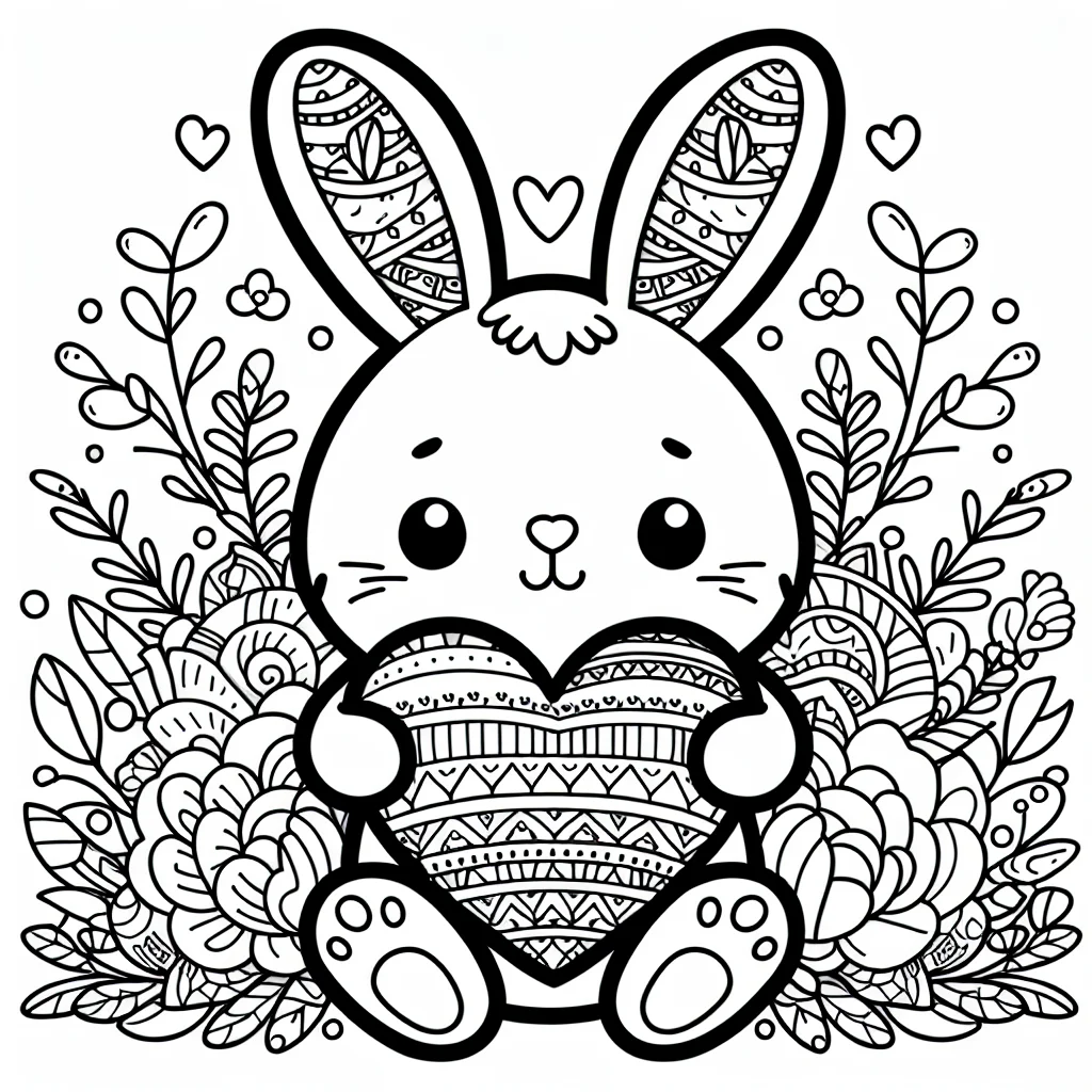Kawaii rabbit holding a big heart coloring page for kids a imprimer