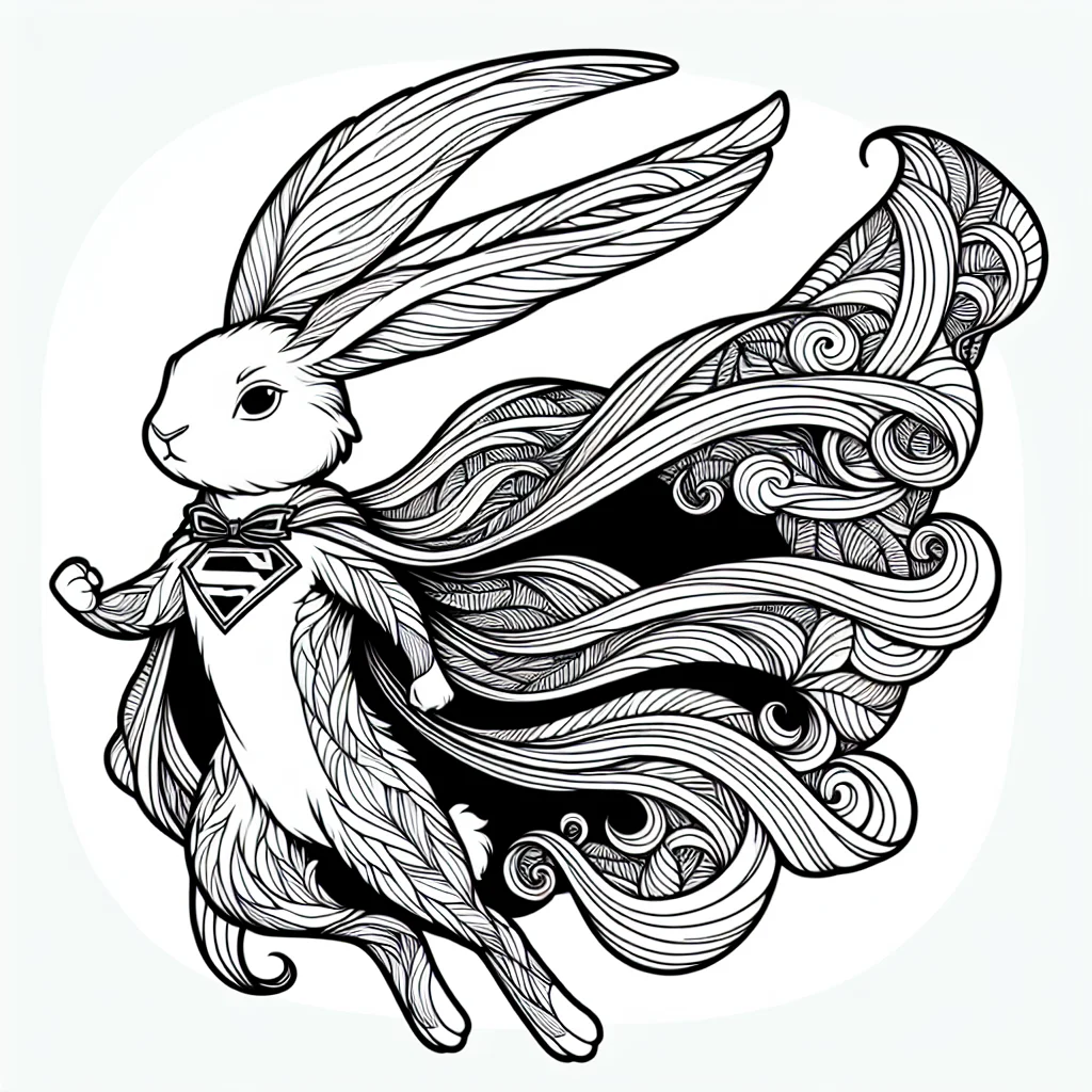 Rabbit superhero with cape coloring page for kids a imprimer