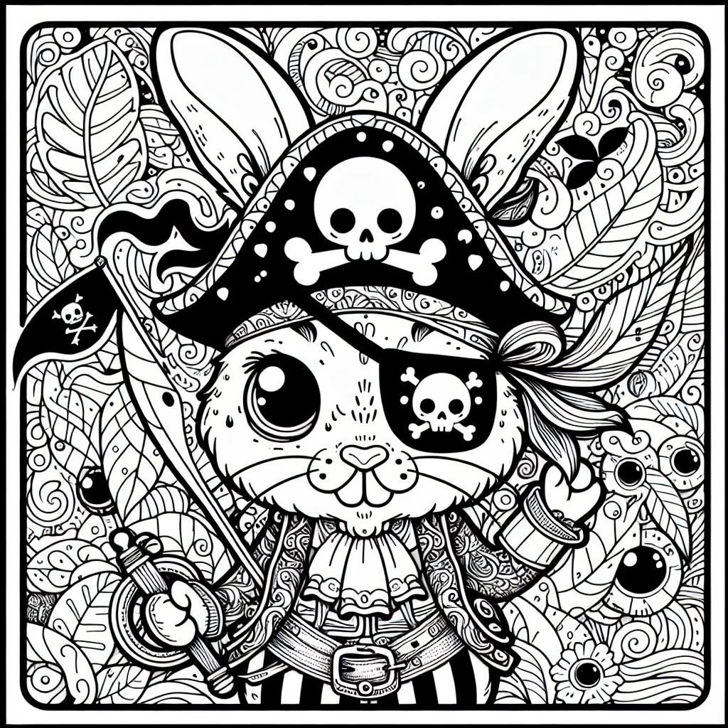 Rabbit pirate with eye patch and pirate hat coloring page for kids a imprimer