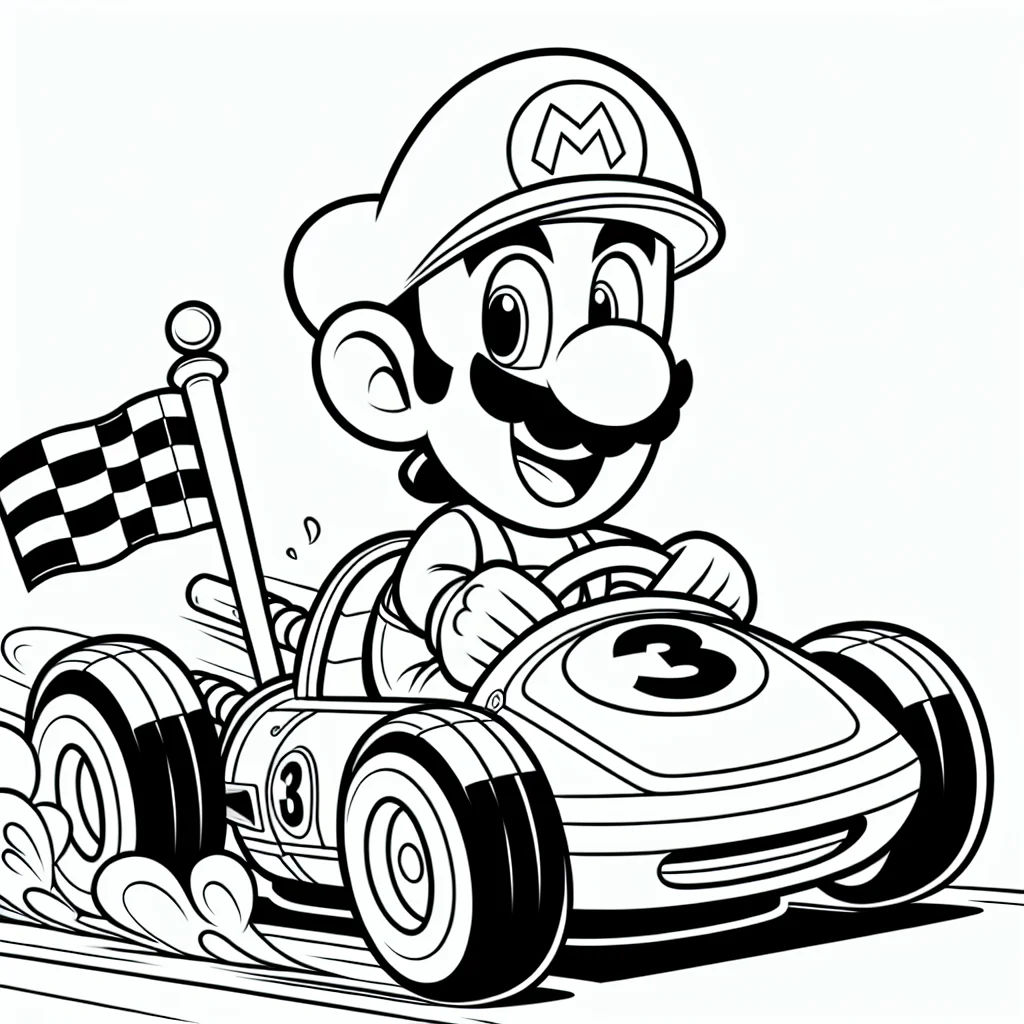 Mario driving a kart accelerating coloring page for kids a imprimer