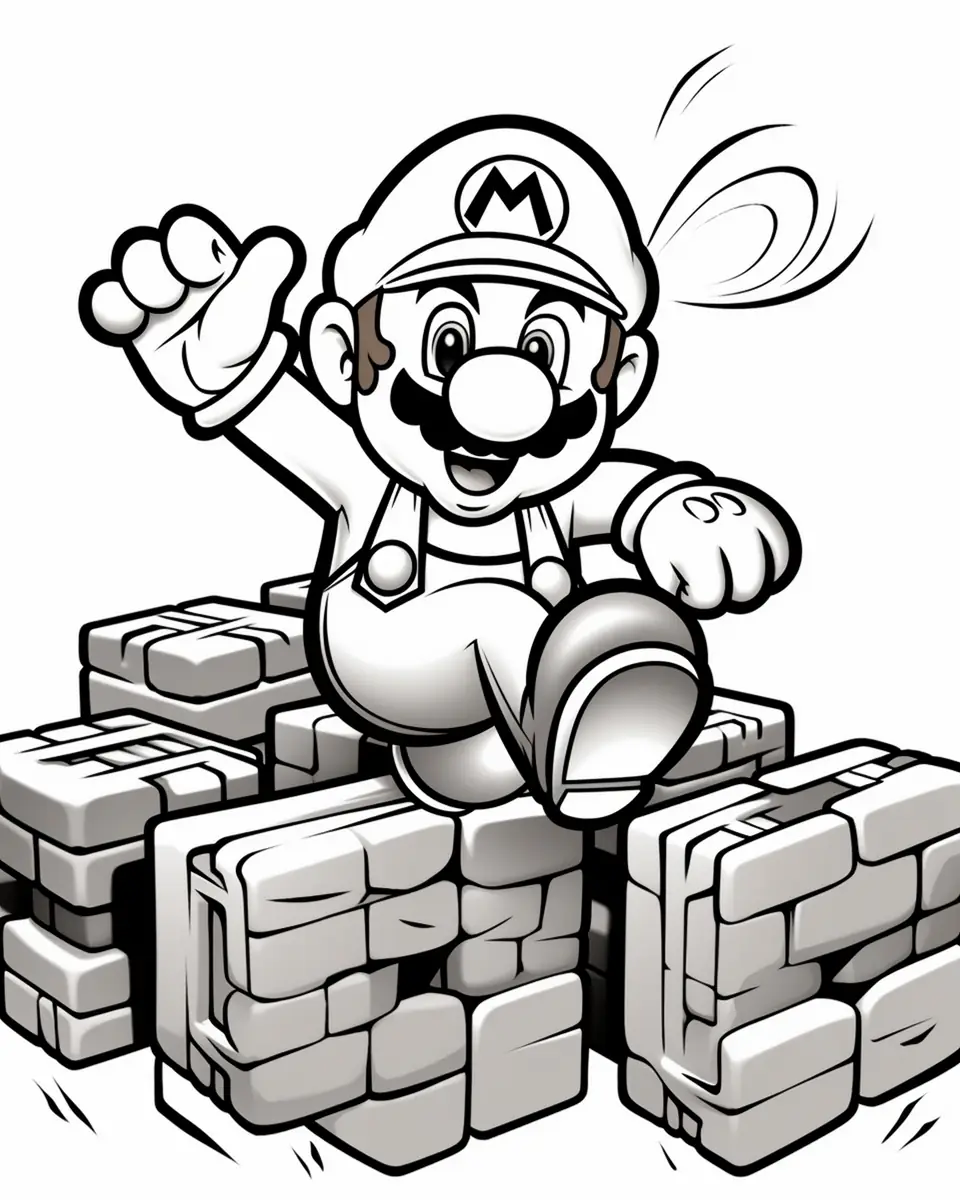 Mario sur des briques coloriage a imprimer