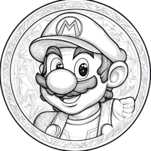 Mario portrait cercle mandala coloriage a imprimer