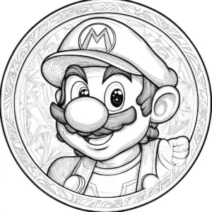 Mario portrait cercle mandala coloriage a imprimer