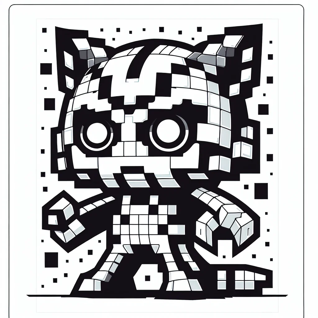 Creeper close-up pixelated style coloring page for kids a imprimer