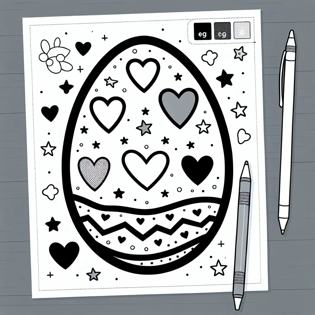 Coloriage œuf de Pâques cœurs étoiles à imprimer
