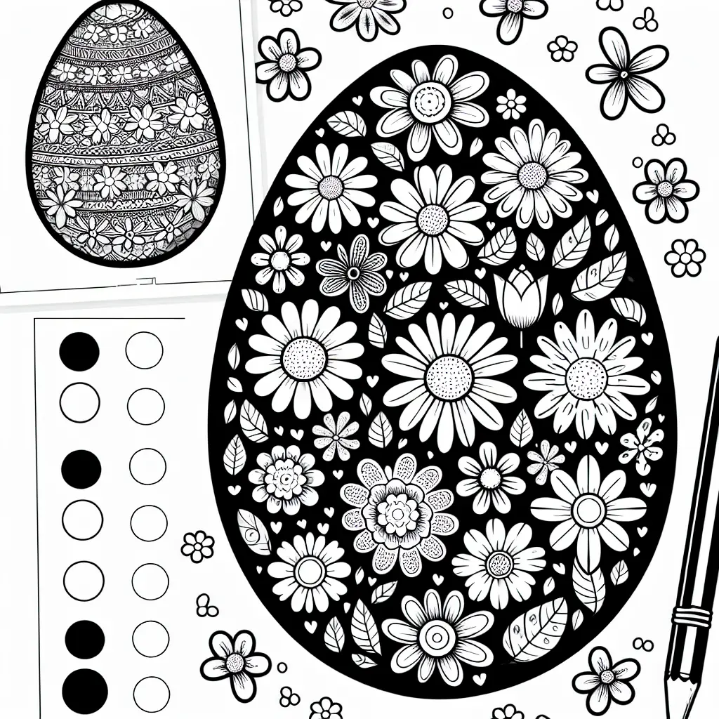 Coloriage œuf de Pâques motifs floraux à imprimer
