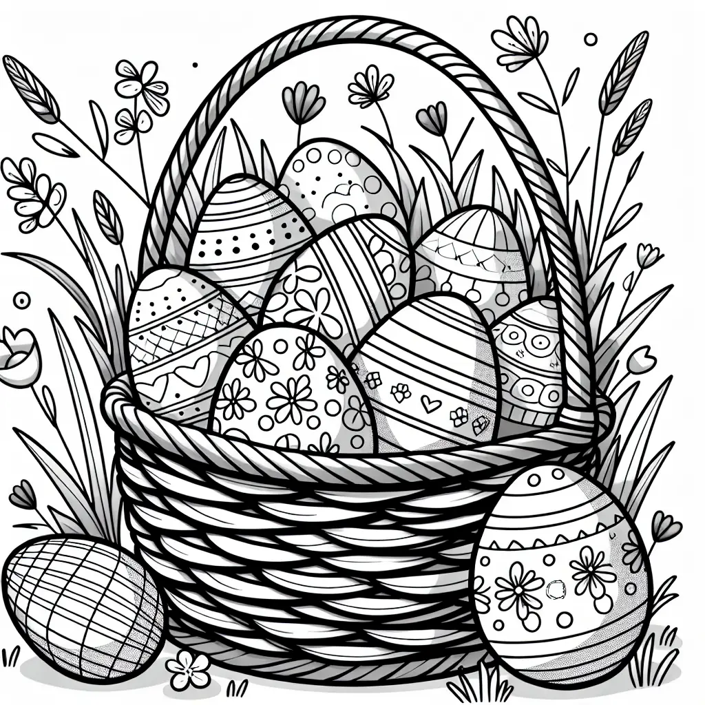 Coloriage panier d'œufs de Pâques à imprimer