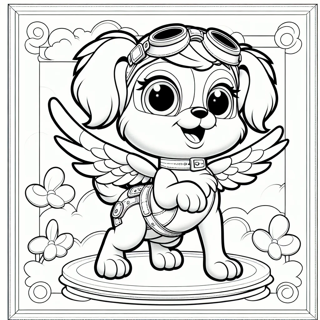 Skye from Paw Patrol flying with her wings and aviator goggles a imprimer