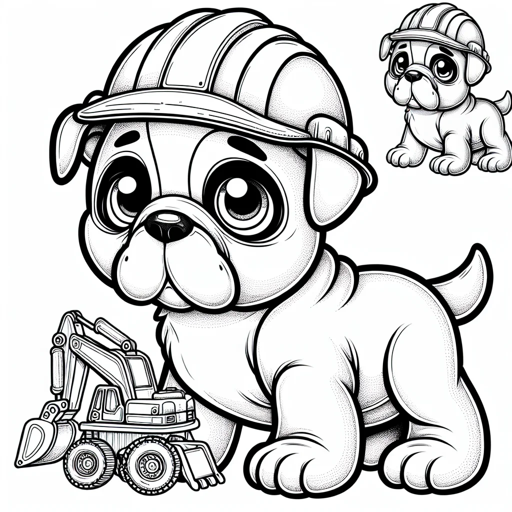 Rubble from Paw Patrol bulldog with construction helmet and digger a imprimer