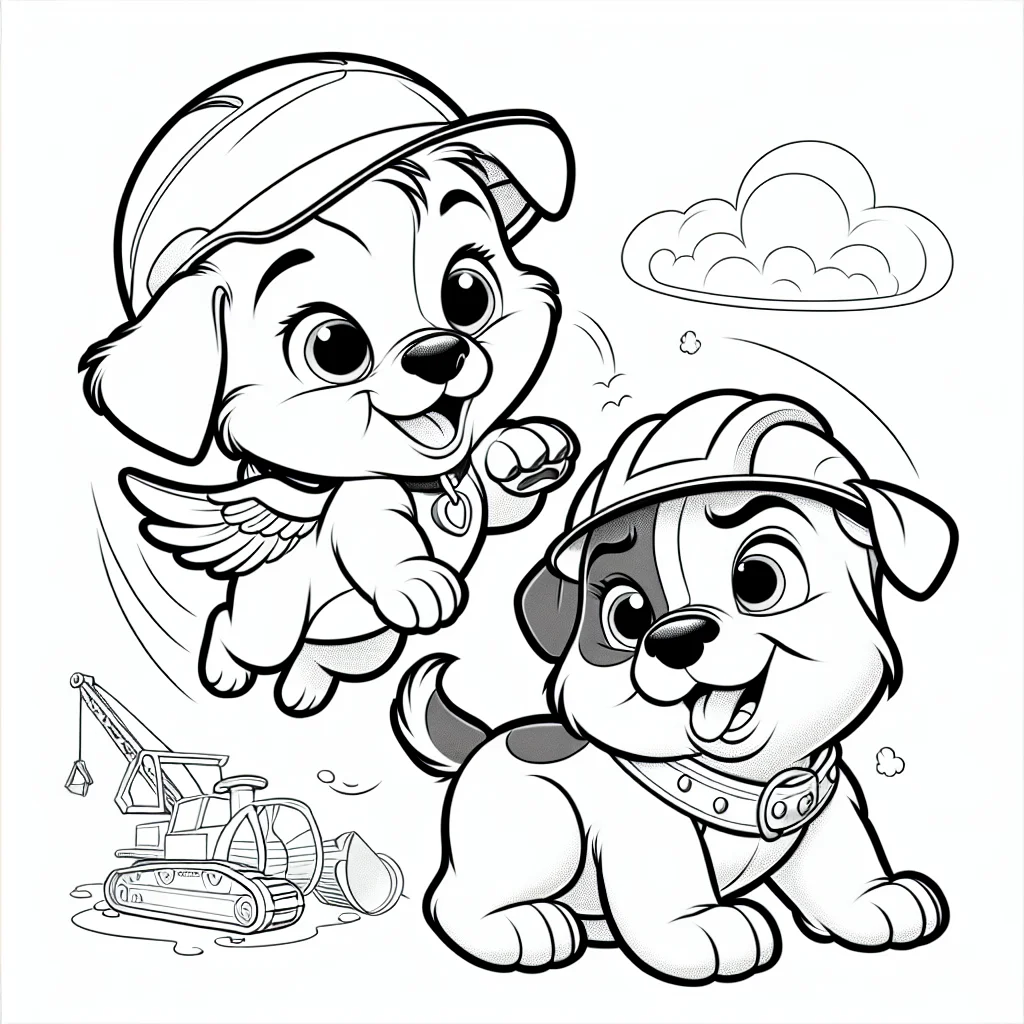 Skye and Rubble from Paw Patrol playing together a imprimer