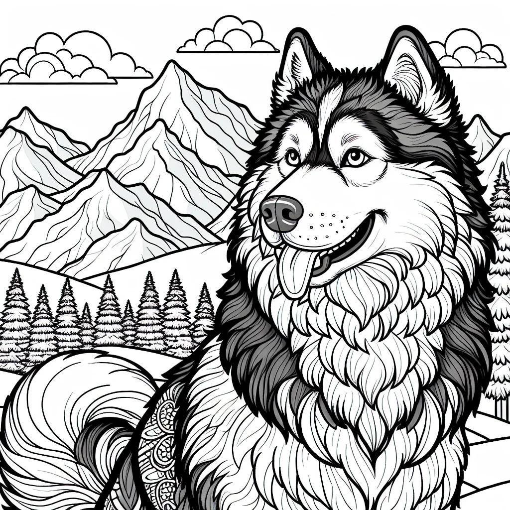 Everest from Paw Patrol husky dog in snowy mountain scene a imprimer