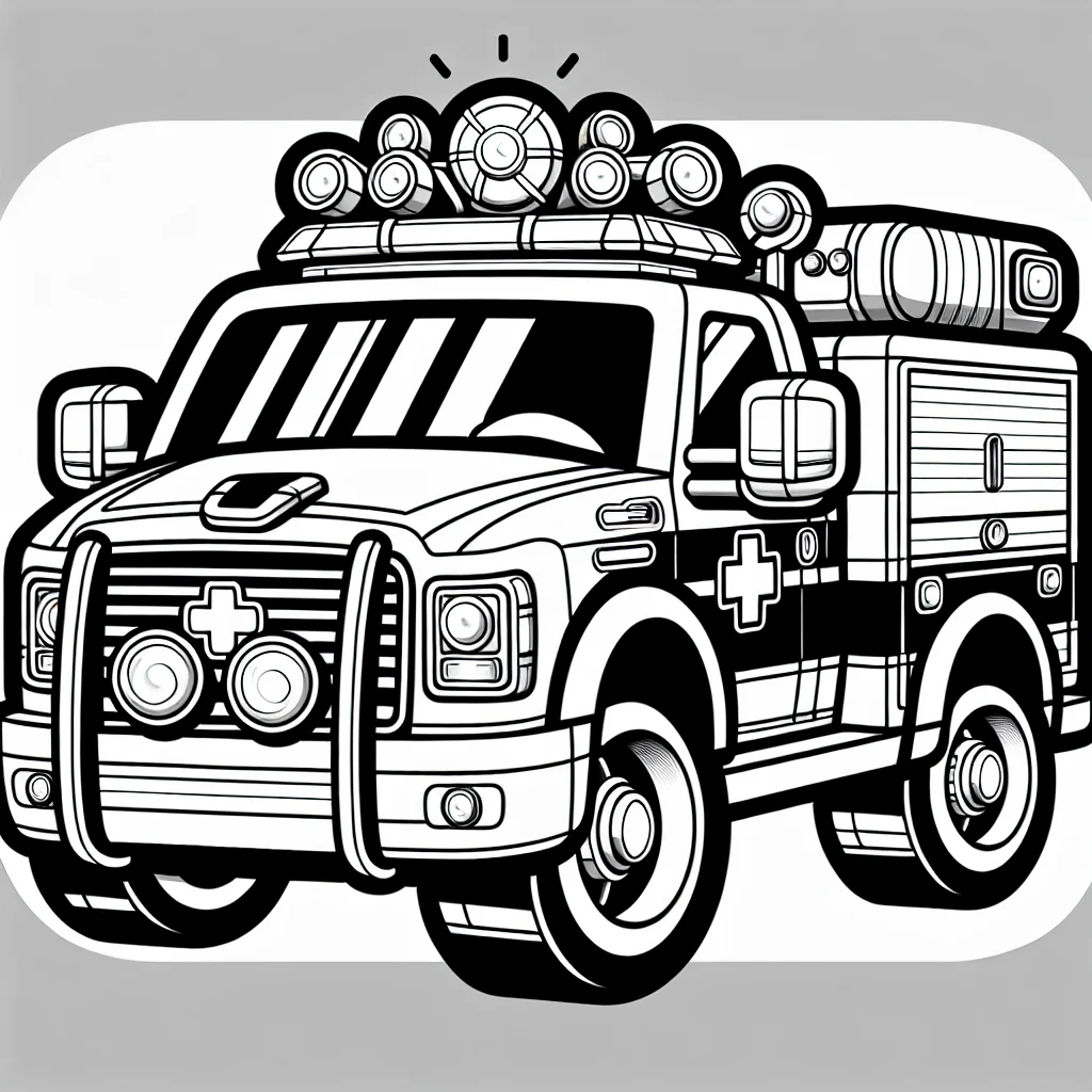 a cute cartoon rescue vehicle truck with flashing lights for children a imprimer