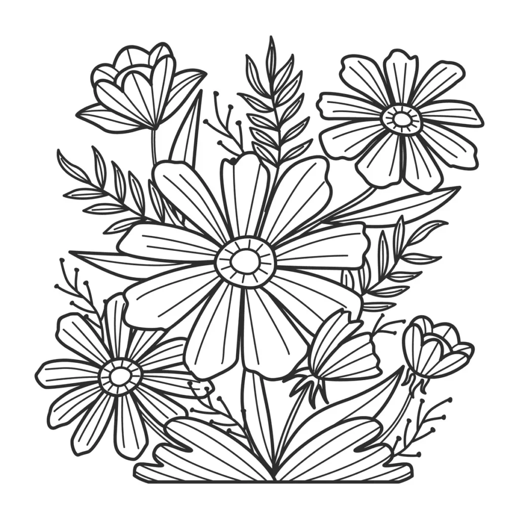 Coloriage bouquet de cosmos détaillé à imprimer pour le CE2