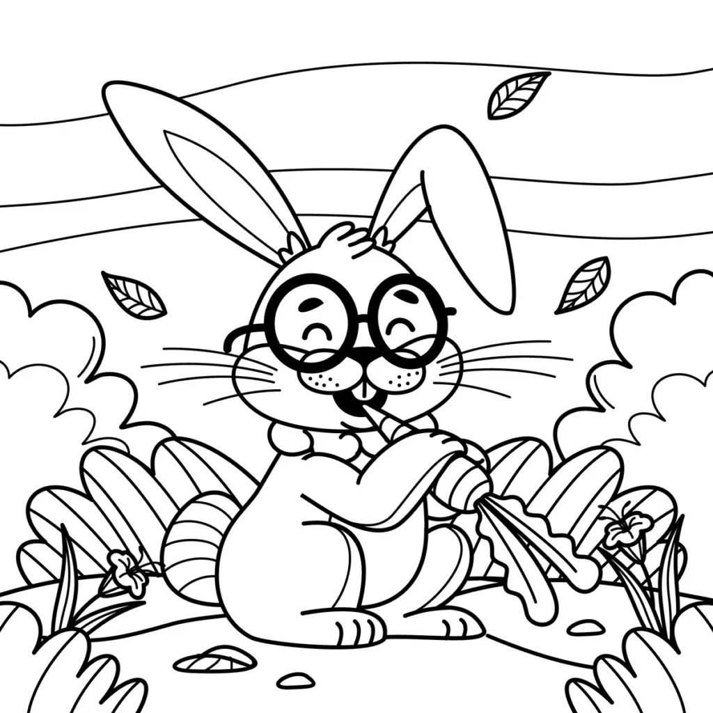 Coloriage deux lapins autour d'un cupcake à imprimer