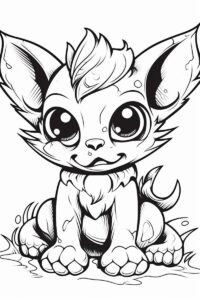 Coloriage petit renard aux grands yeux style Évoli à imprimer