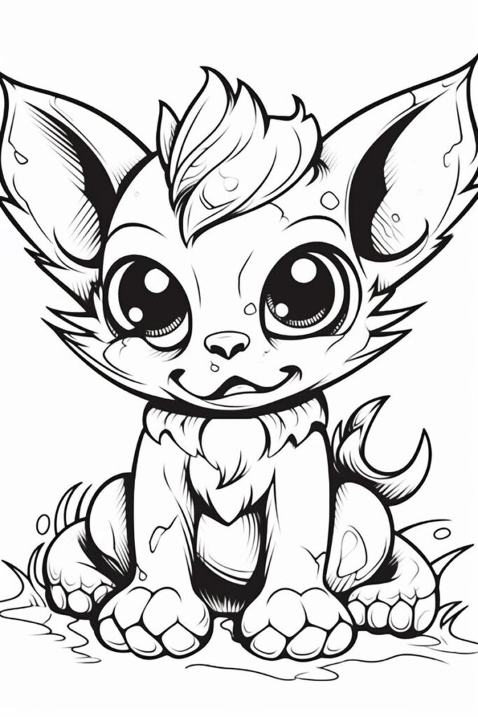 Coloriage petit renard aux grands yeux style Évoli à imprimer