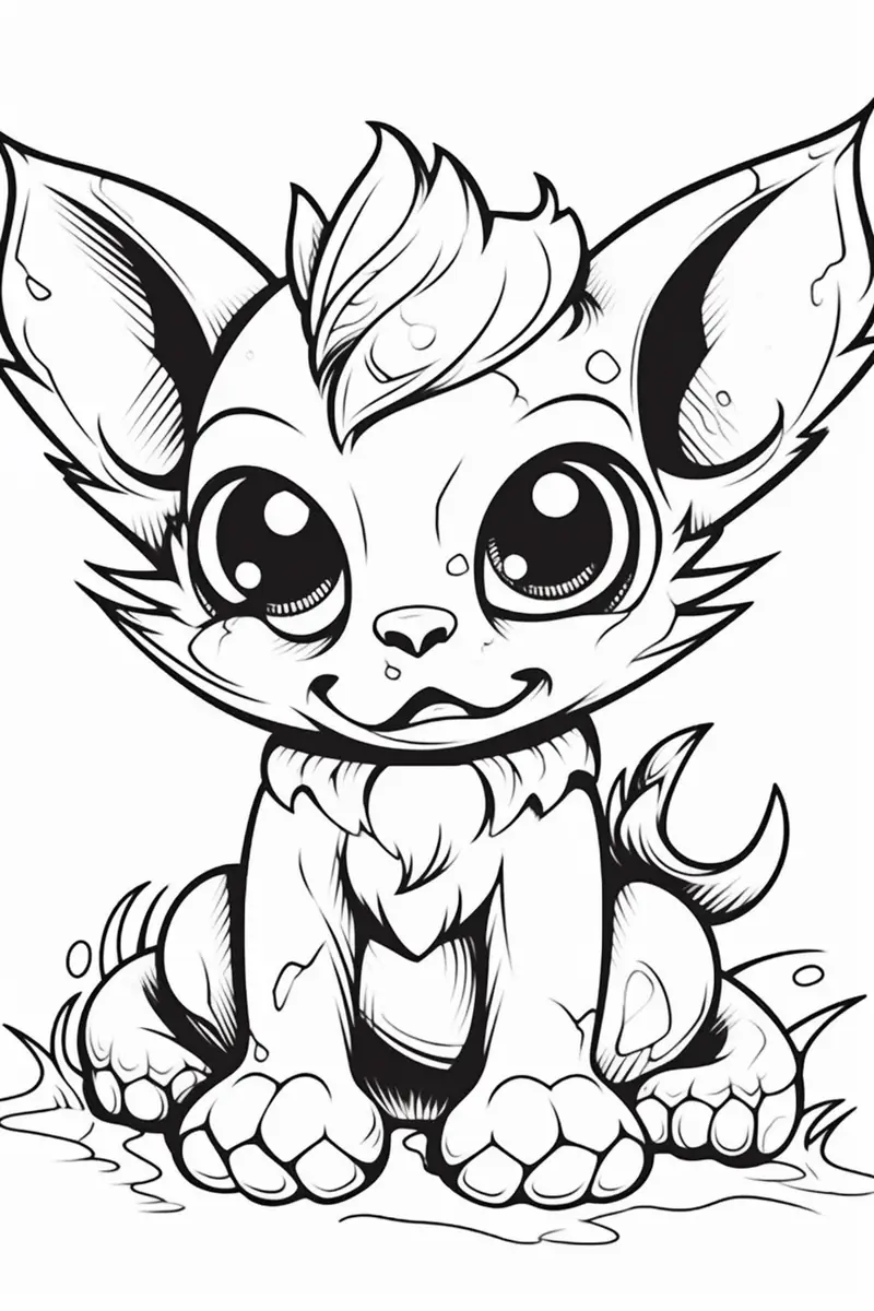 Coloriage petit renard aux grands yeux style Évoli à imprimer