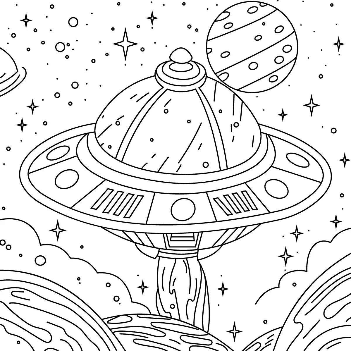 Coloriage soucoupe volante spatiale à imprimer